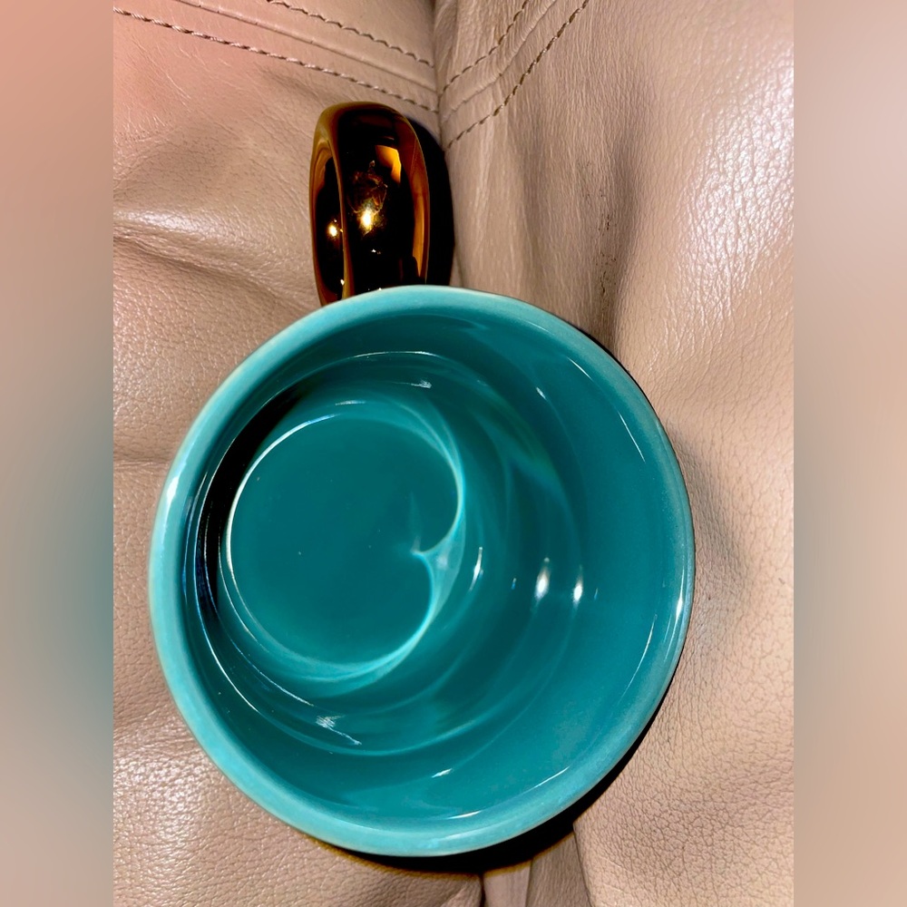 Threshold Blue Green Coffee Cup Microwave Safe With Shiny Metal Handle New